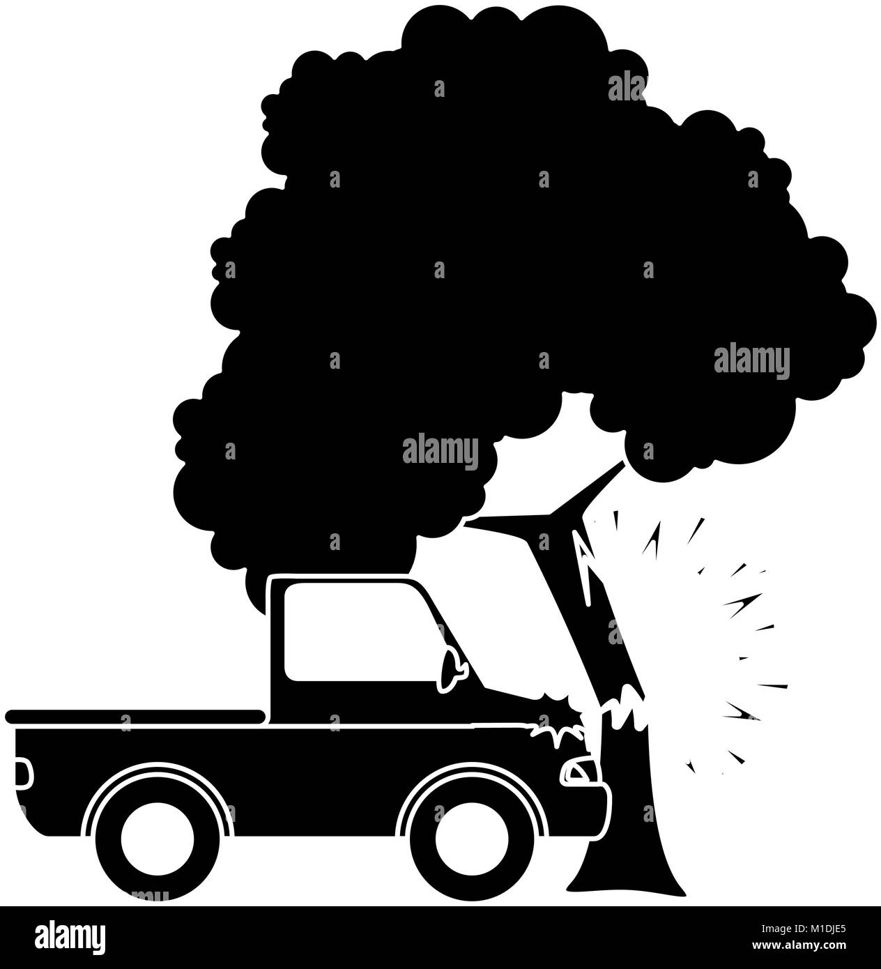 Coches accidente de choque con el árbol ilustración vectorial diseño