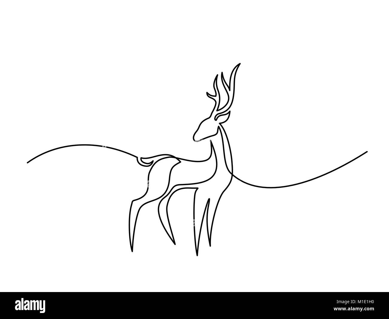 Dibujo de línea continua. Logotipo de ciervo Ilustración del Vector