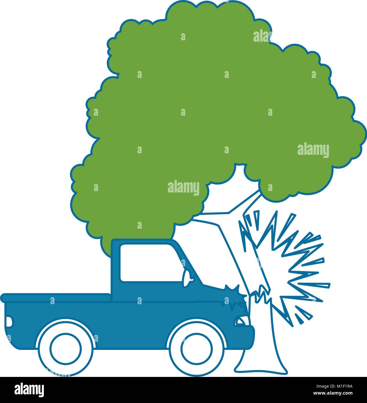 Coches accidente de choque con el árbol ilustración vectorial diseño