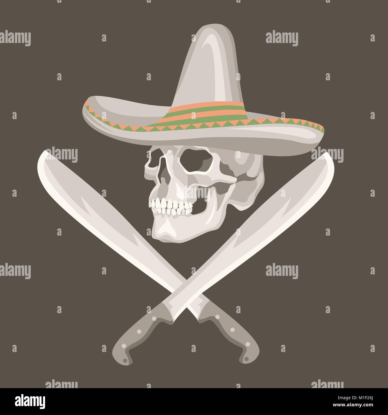 Cráneo en México sombrero estilizado estilo plano ilustración vectorial Ilustración del Vector