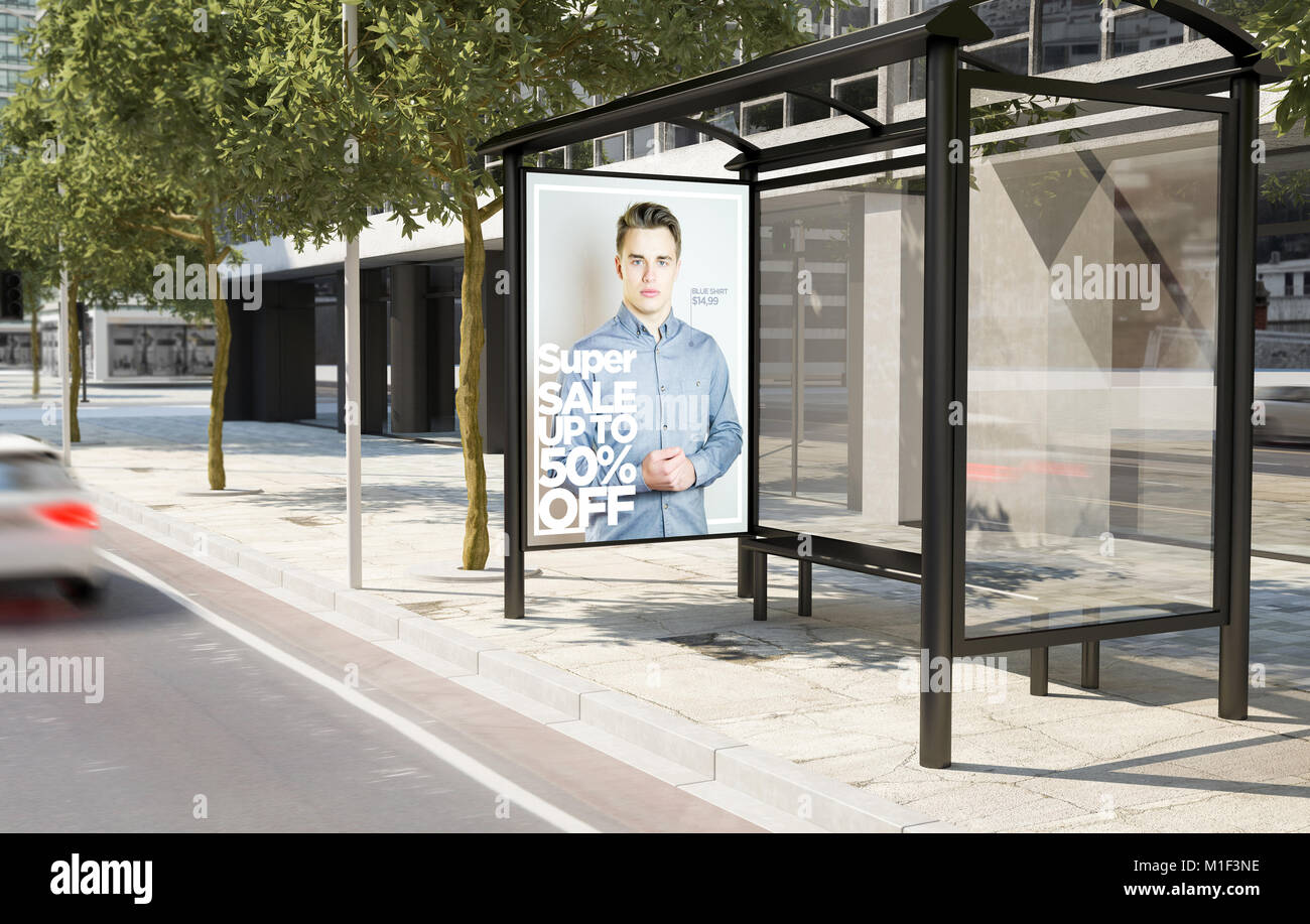 Parada De Autobus Vallas Publicitarias De Moda 3d Rendering Fotografia De Stock Alamy