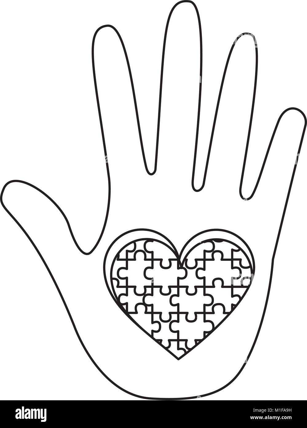 Mano con puzzle corazón símbolo del autismo Imagen Vector de stock - Alamy