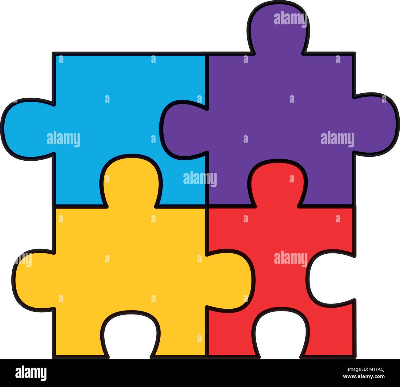 Cuatro piezas rompecabezas jigsaw elemento juego Imagen Vector - Alamy