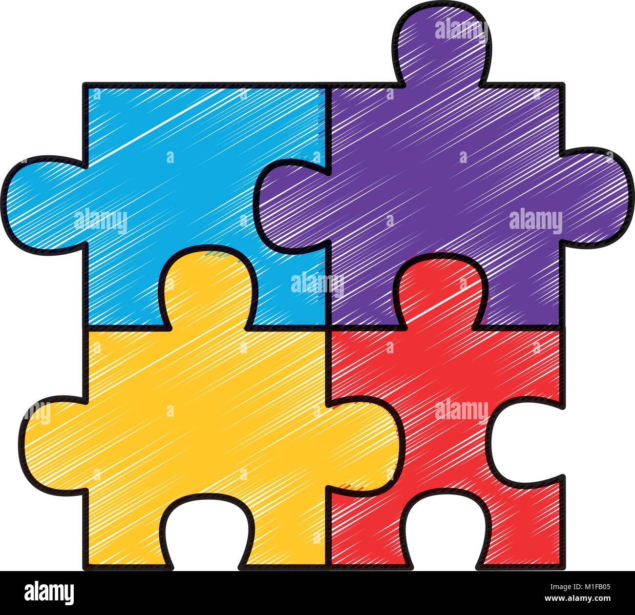 Cuatro piezas rompecabezas jigsaw elemento de juego Imagen Vector de stock  - Alamy