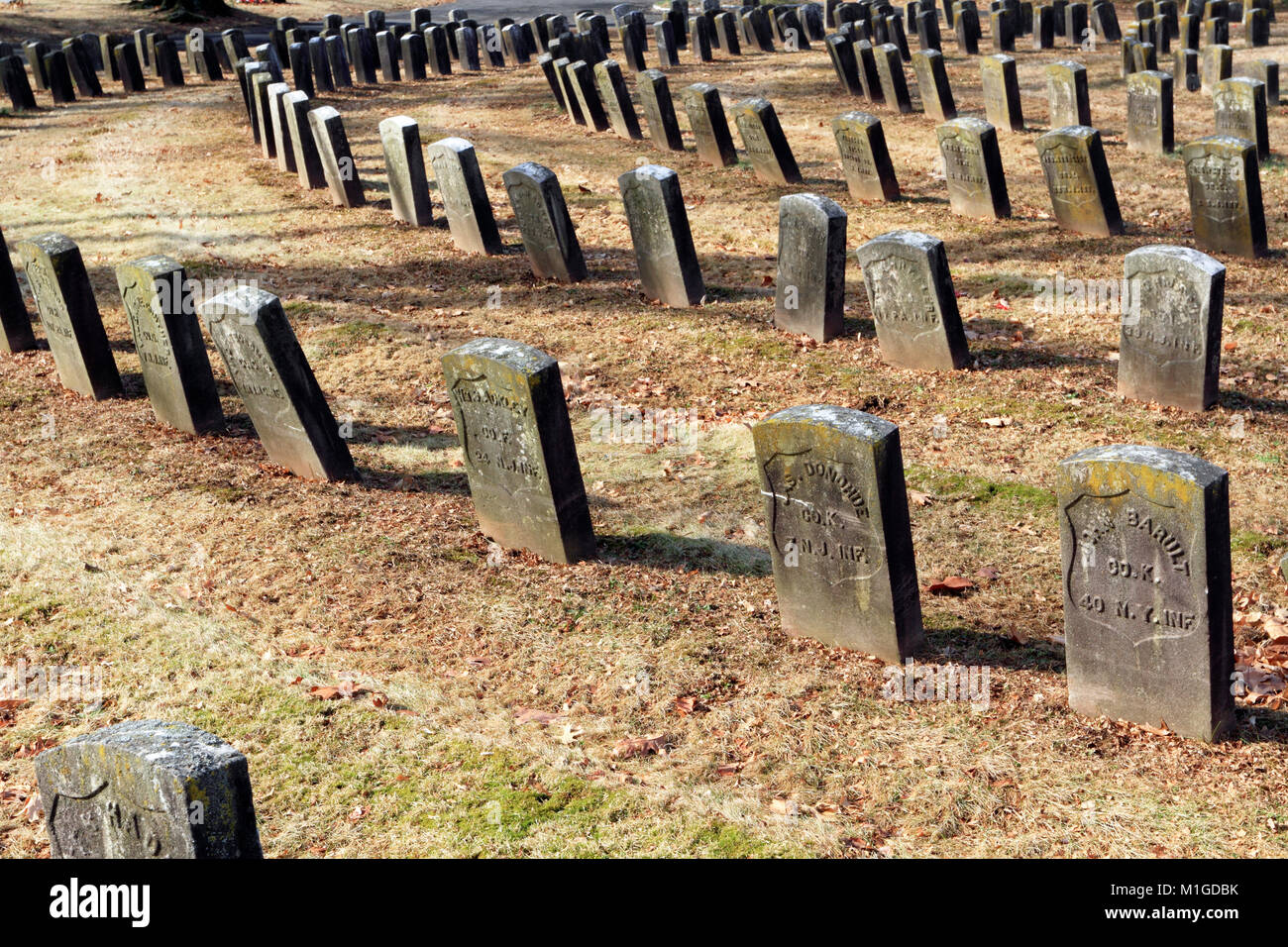 Los soldados de la Guerra Civil americana enterrado en el cementerio de Arlington Memorial Park, Kearny, Nueva Jersey, EE.UU. Foto de stock