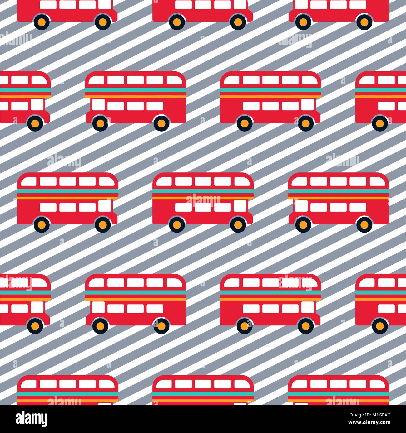 Red bus boy striped seamless vector patrón. Ilustración del Vector