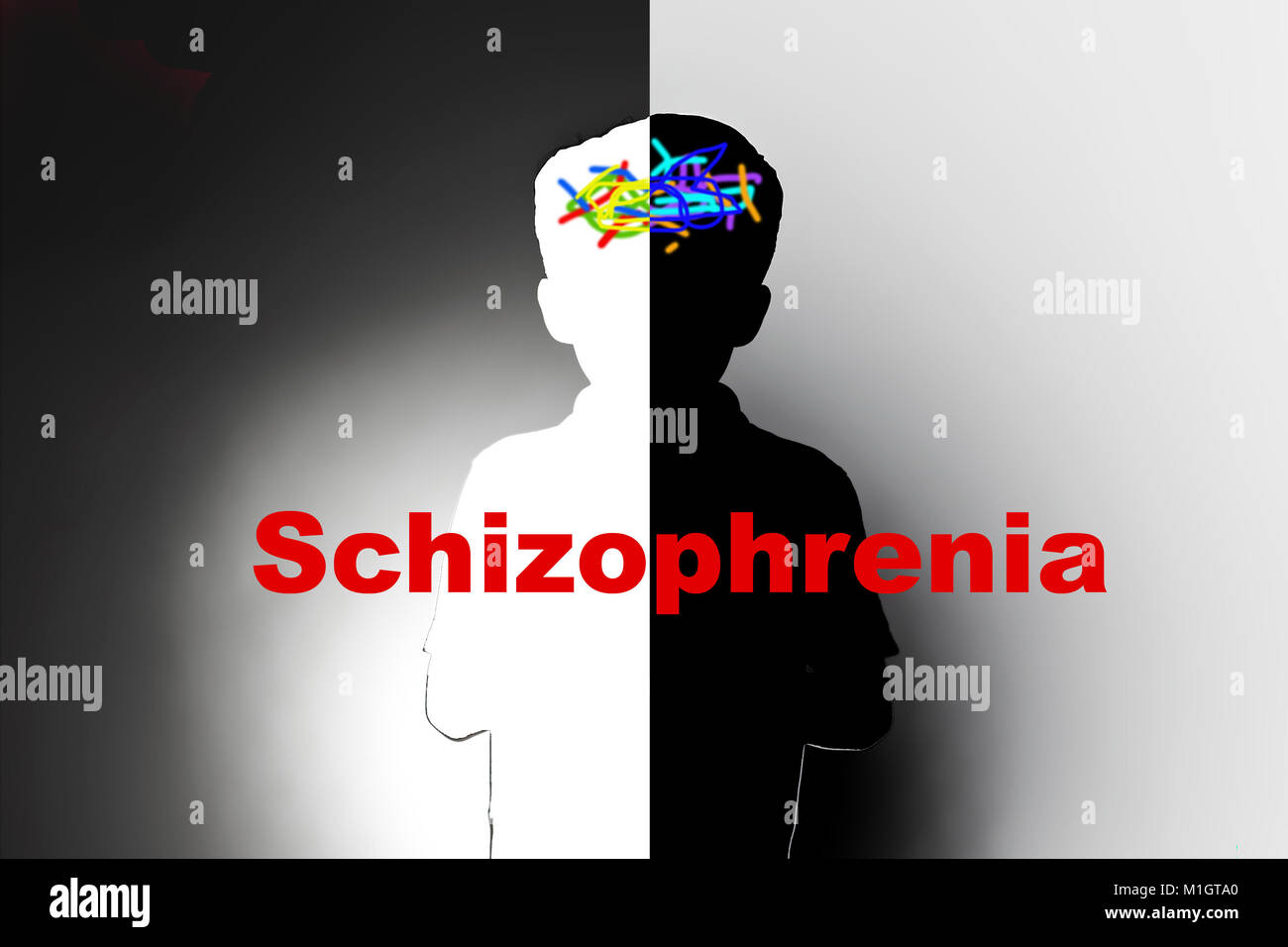 La esquizofrenia de la infancia, la protección de los niños y atención social, enfermedad mental Foto de stock