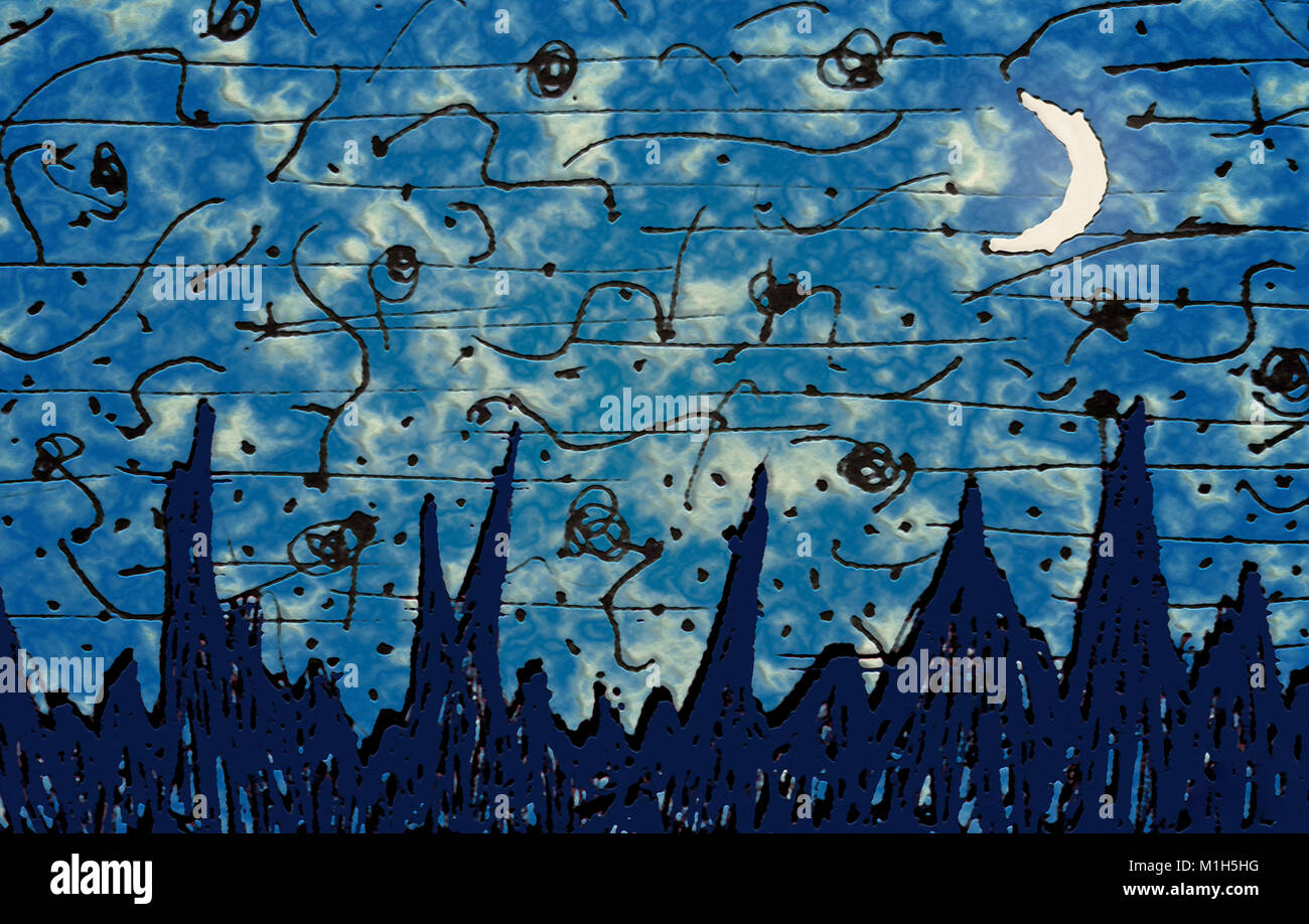 Esbozado Dibujo Paisaje De Fantasia Ilustracion Escena En Colores