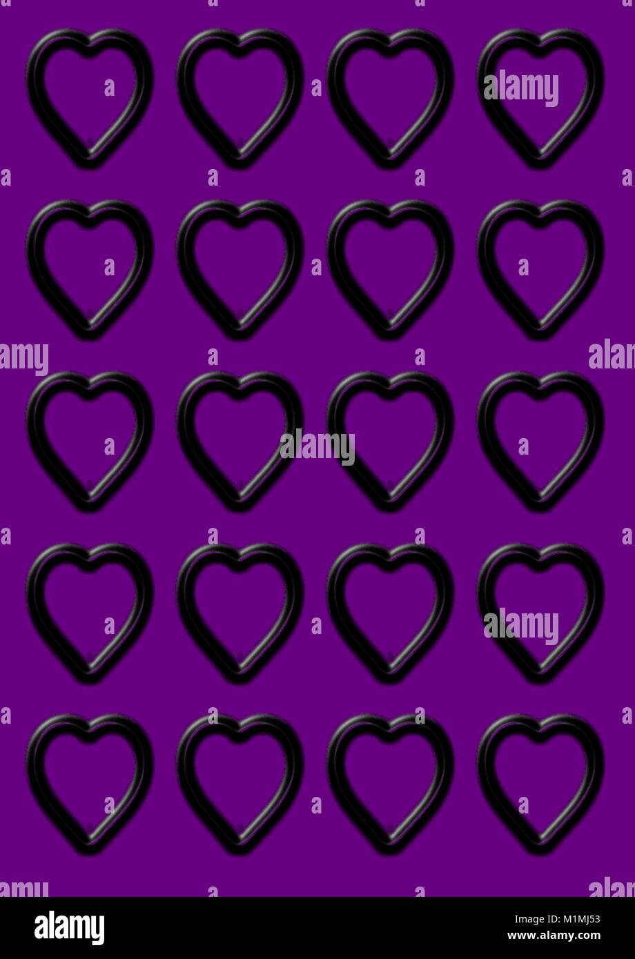 Patrón de Corazón negro sobre fondo púrpura Ilustración del Vector