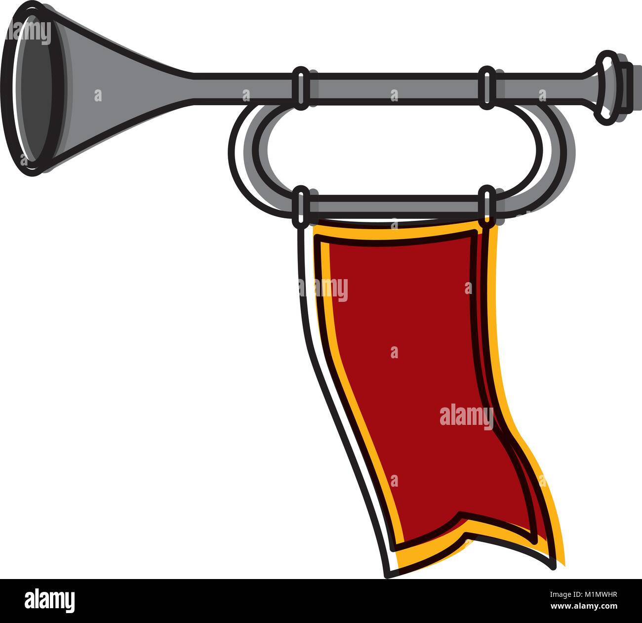Trompeta medieval con bandera Imagen Vector de stock - Alamy
