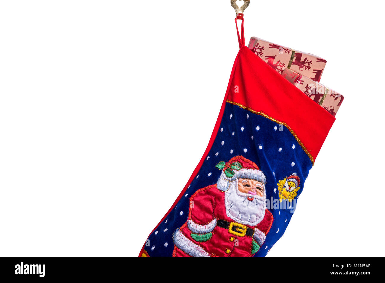 Los tradicionales de Navidad Navidad o almacenamiento, llena con envoltorio de regalo obsequios o regalos. Foto de stock