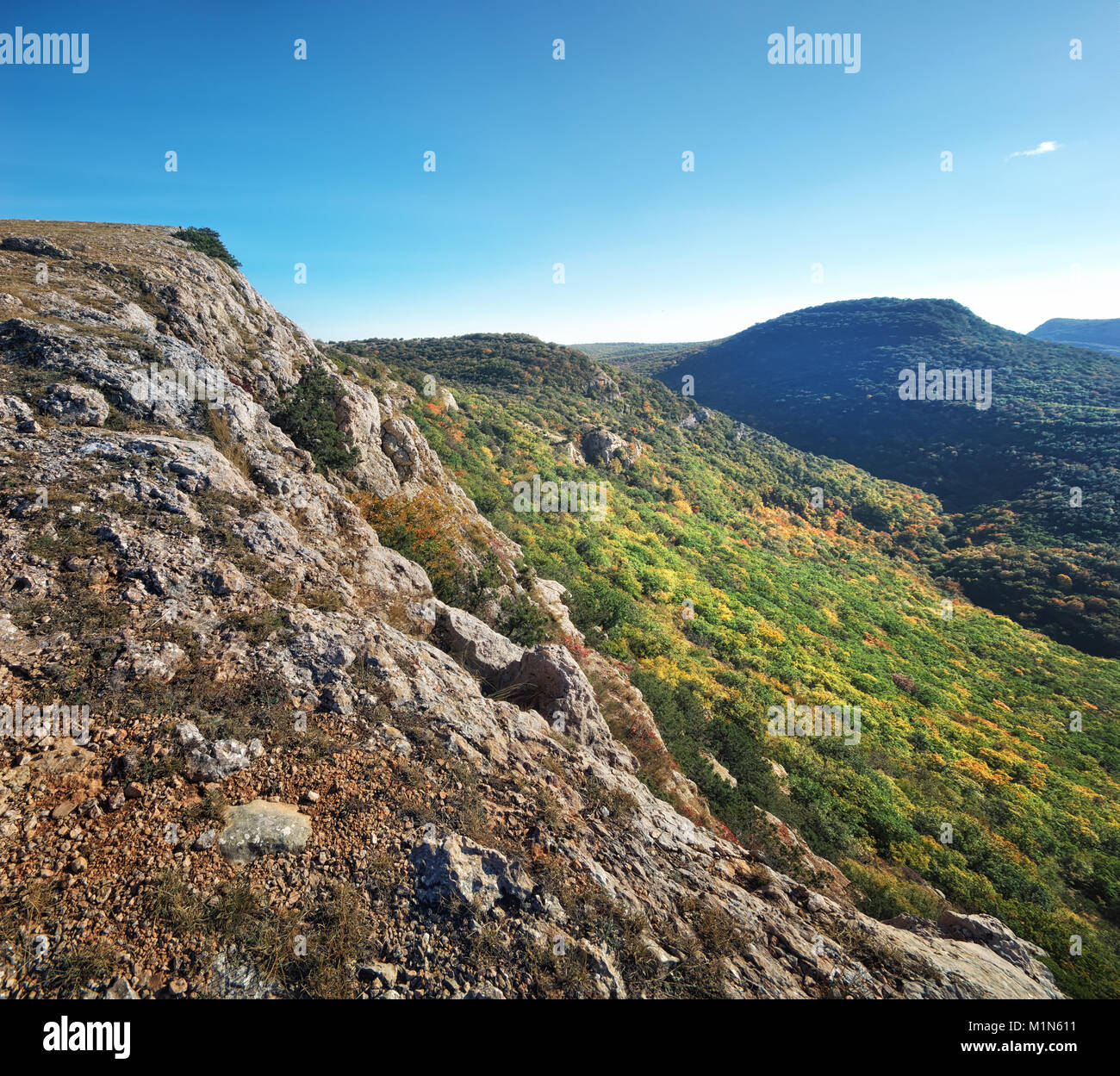 Colinas de otoño paisaje de montaña. Composición de la naturaleza Foto de stock