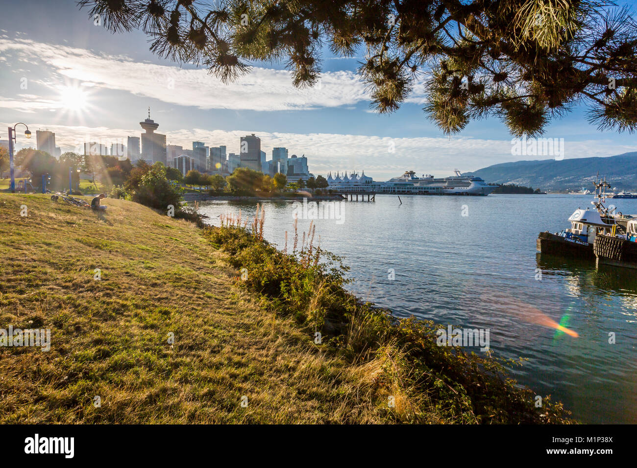 Vista del horizonte de la ciudad de Vancouver y el mirador del Parque de cangrejo en Portside, Vancouver, British Columbia, Canadá, América del Norte Foto de stock