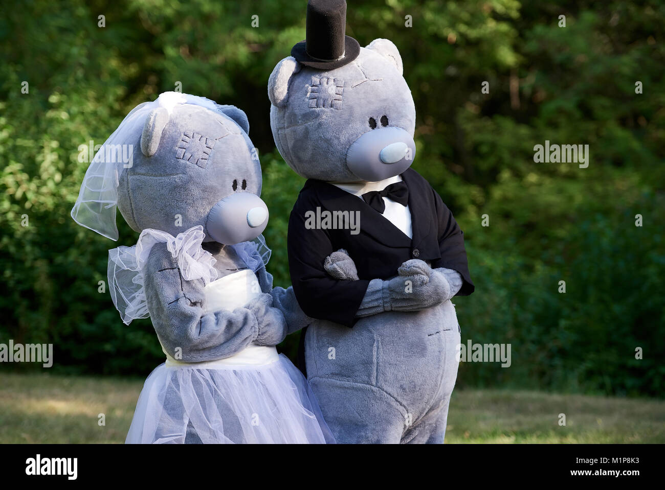Pareja vestida como oso de peluche para el novio y la novia en el parque  permanente Fotografía de stock - Alamy