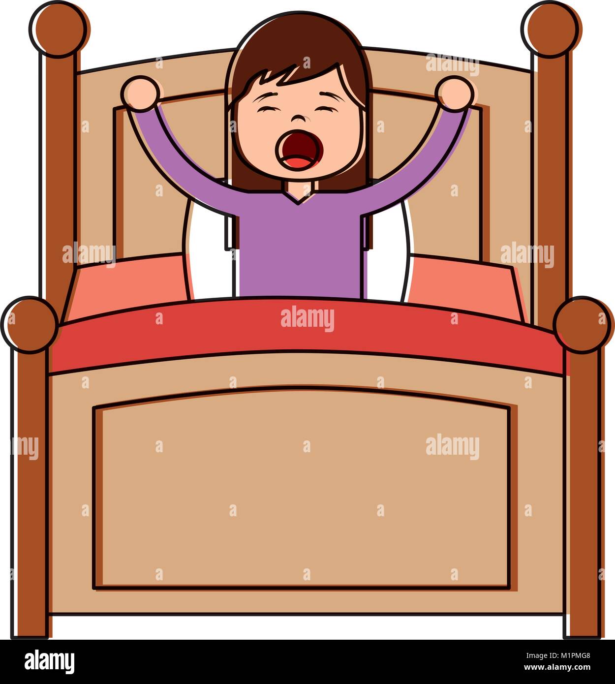 Despertarse por la mañana a la niña en la cama Imagen Vector de stock -  Alamy