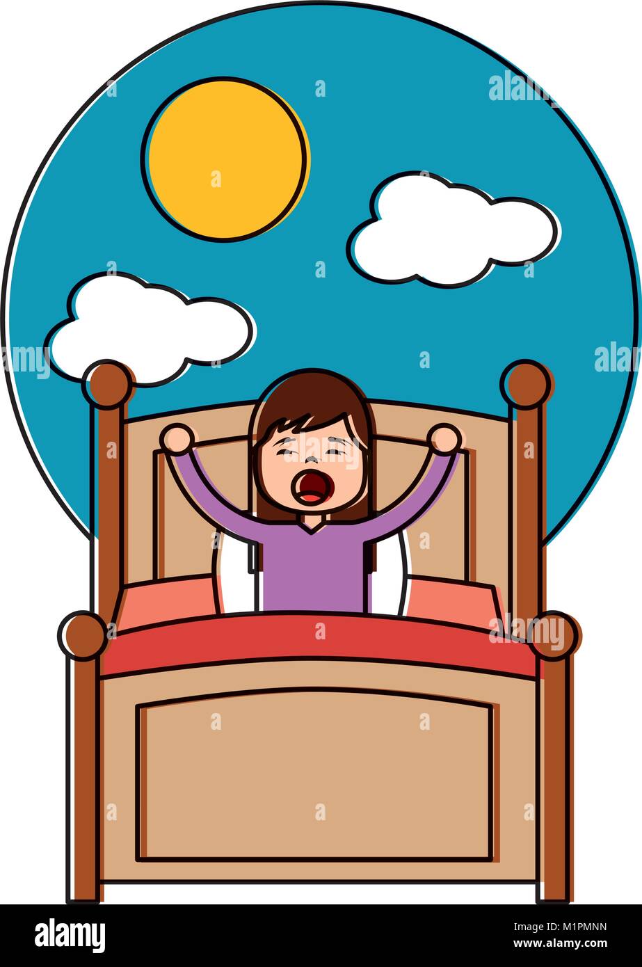 Despertarse por la mañana a la niña en la cama Imagen Vector de stock -  Alamy