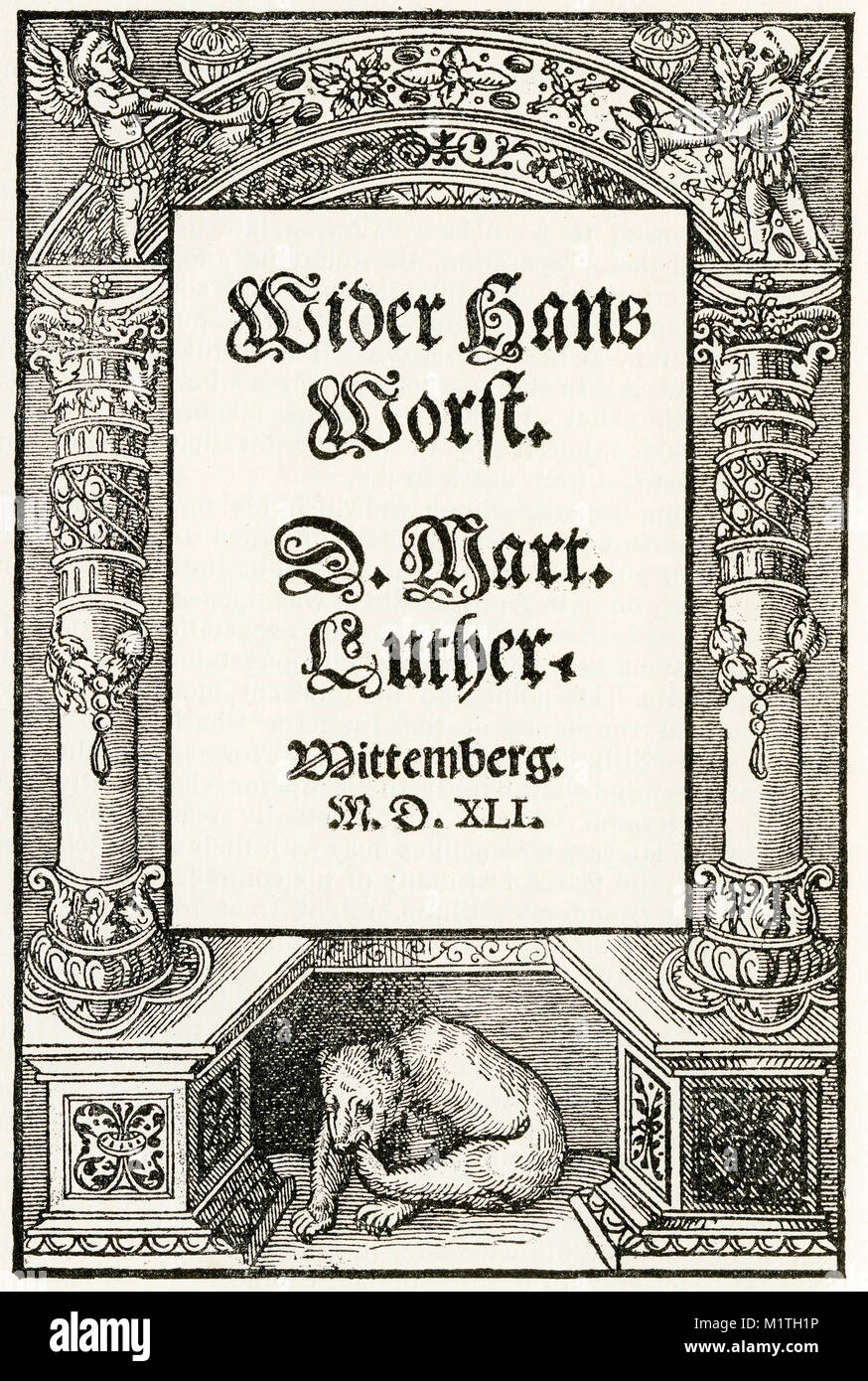Título de la página grabada del tracto de Lutero contra Hans peores en 1561 Foto de stock