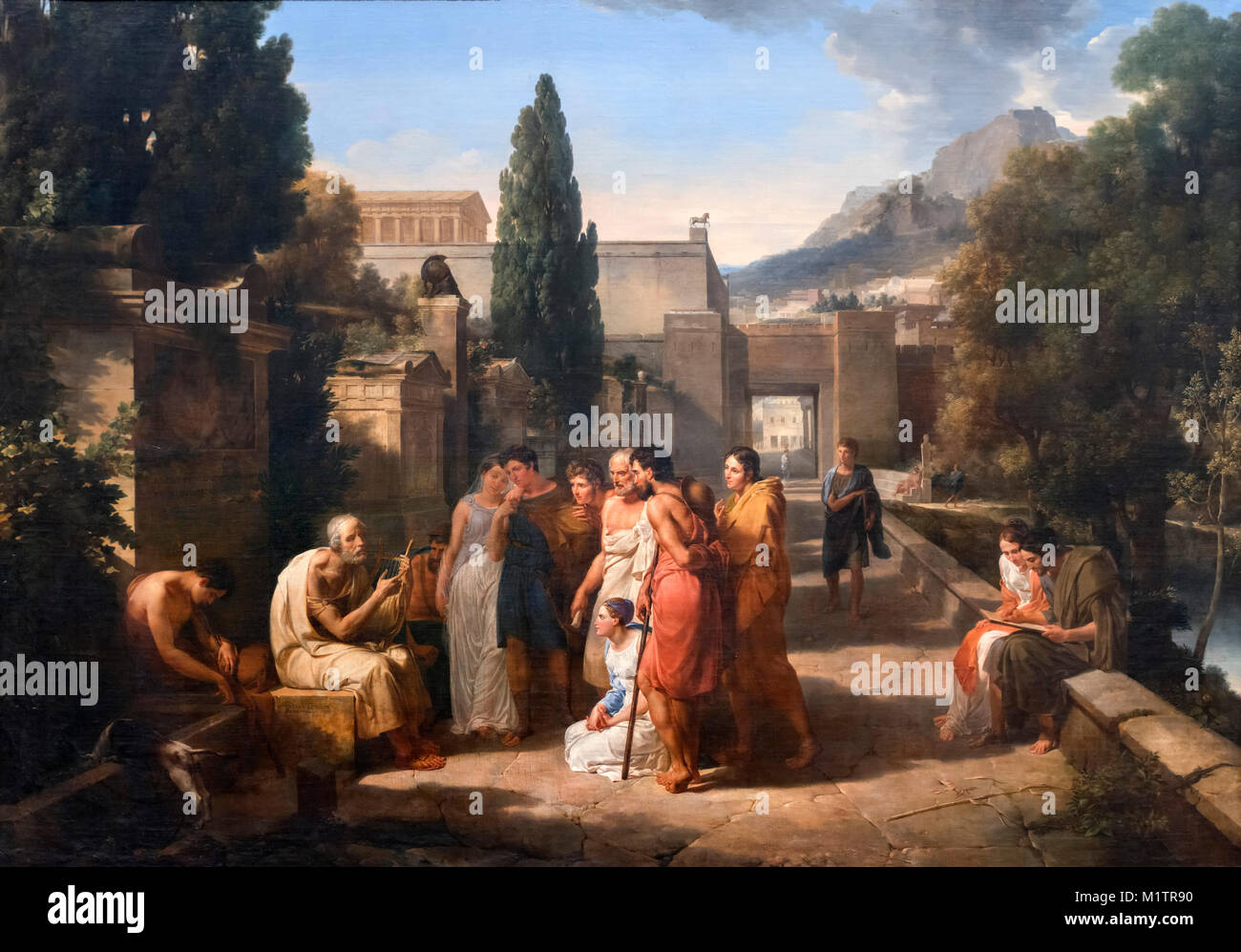 Homer cantando su Ilíada en la puerta de Atenas por Guillaume Lethiere (1760-1832), óleo sobre lienzo, 1811. Foto de stock