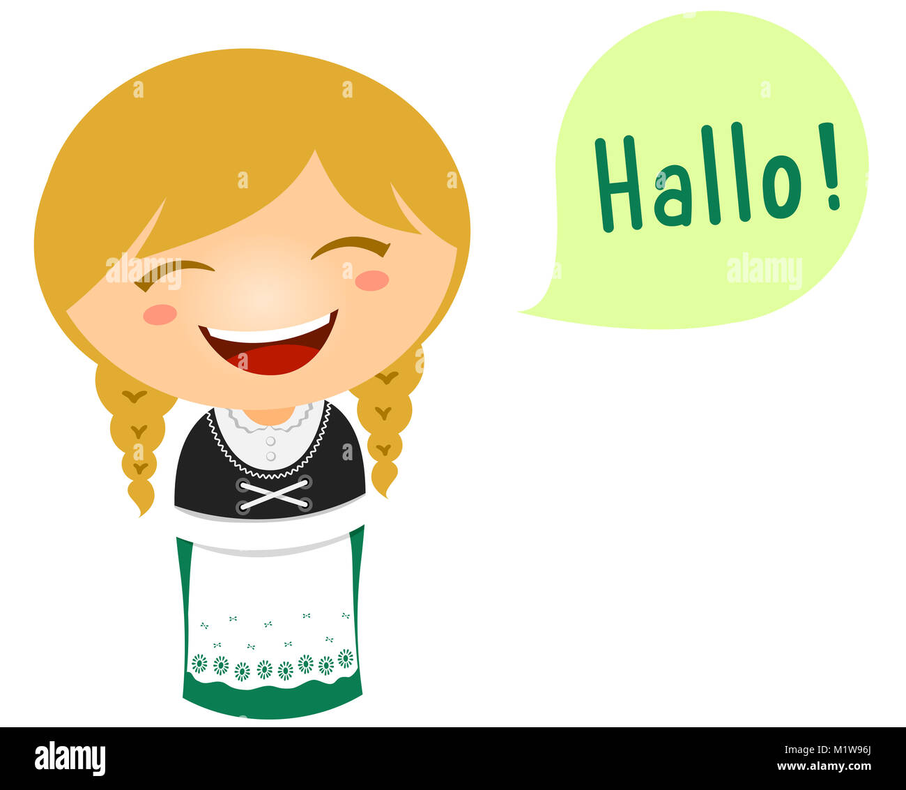 Linda Ilustración de una pequeña niña en un traje alemán diciendo hola en  su idioma Fotografía de stock - Alamy