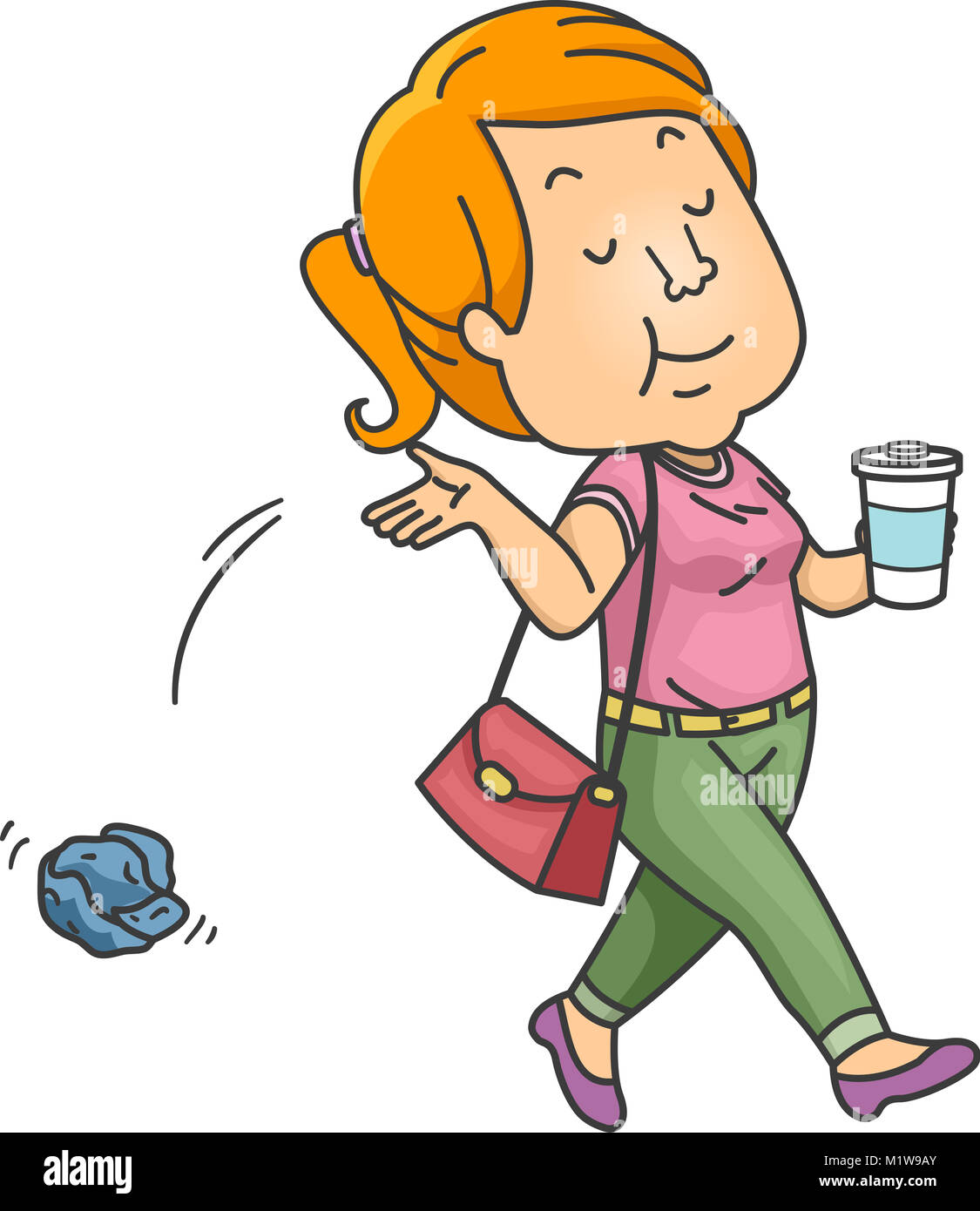 Ilustración con una adolescente descuidadamente tirar la basura