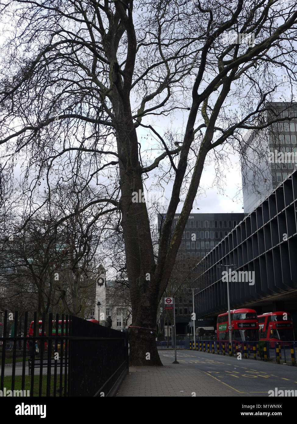 Euston Square Gardens bajo ataque de los desarrolladores del HS2 Proyecto, London, UK Foto de stock