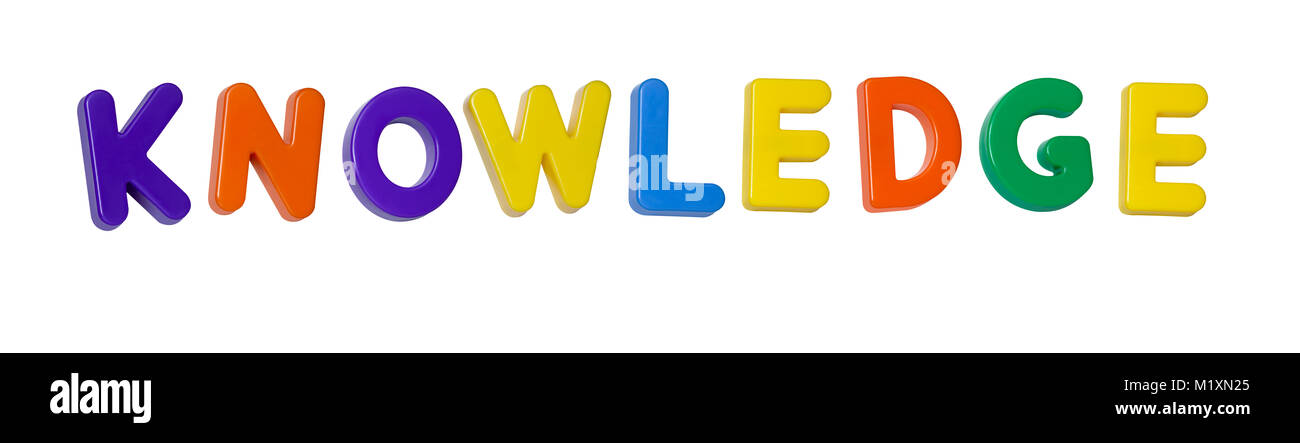 La palabra 'conocimiento' hechas de plástico coloreado letras Foto de stock
