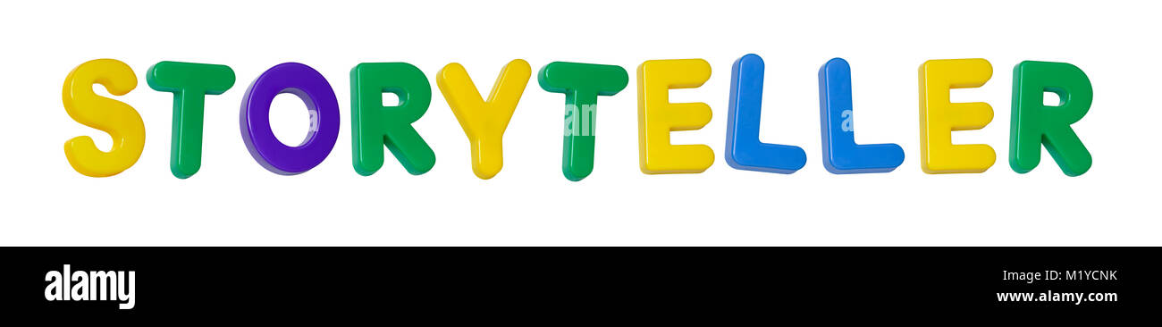 La palabra 'storyteller' hechas de plástico coloreado letras Foto de stock