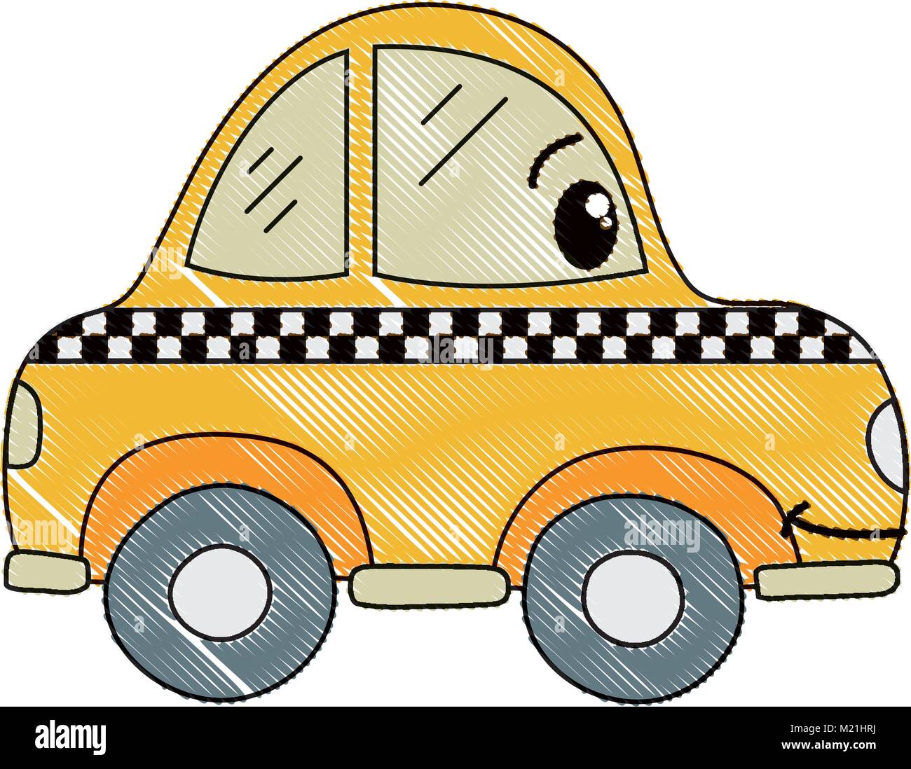 Kawaii rallado feliz taxi transporte en automóvil Imagen Vector de stock -  Alamy