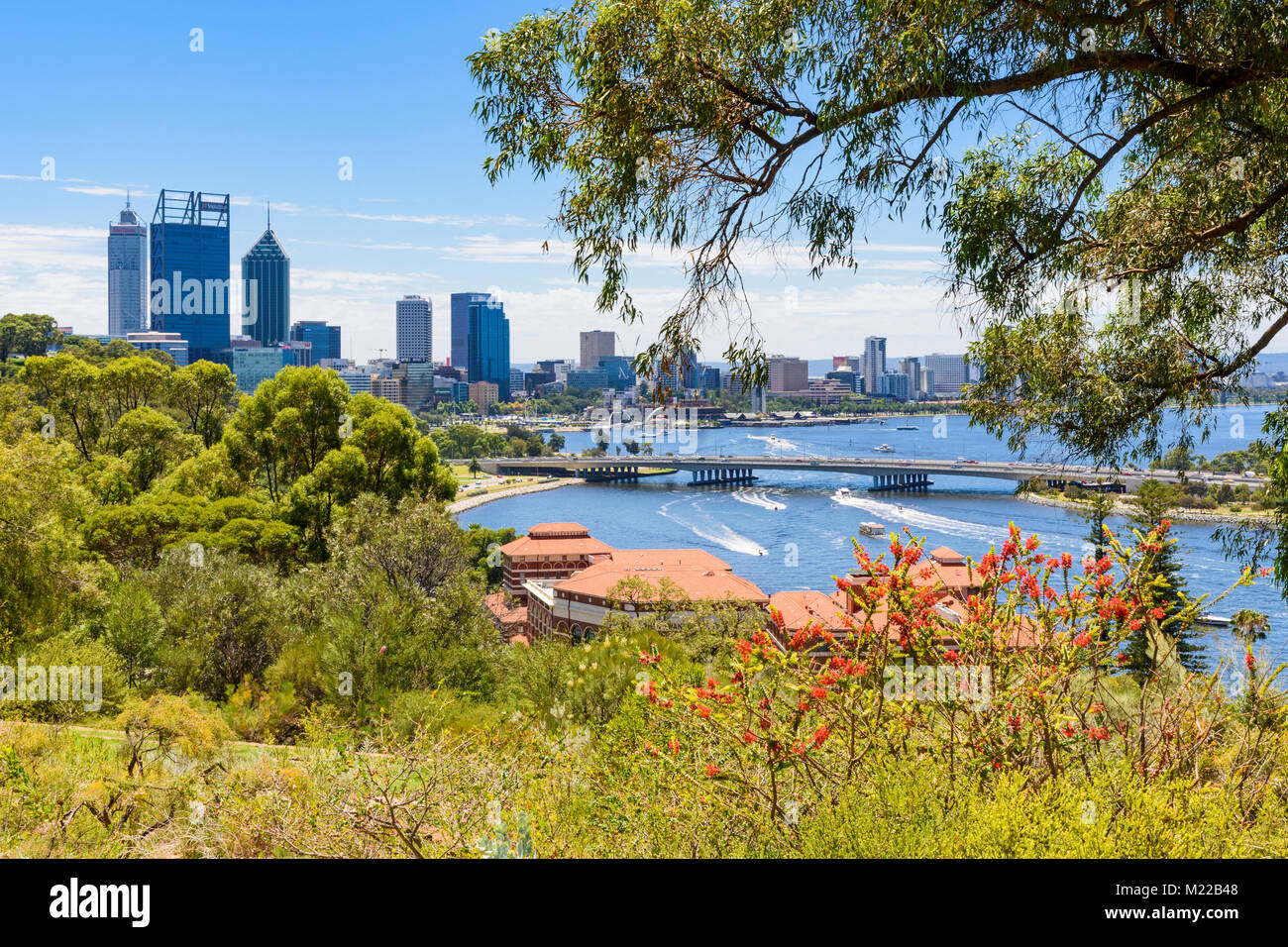 Vista de la ciudad de Perth CBD skyline, Perth, Australia Occidental, Australia Foto de stock