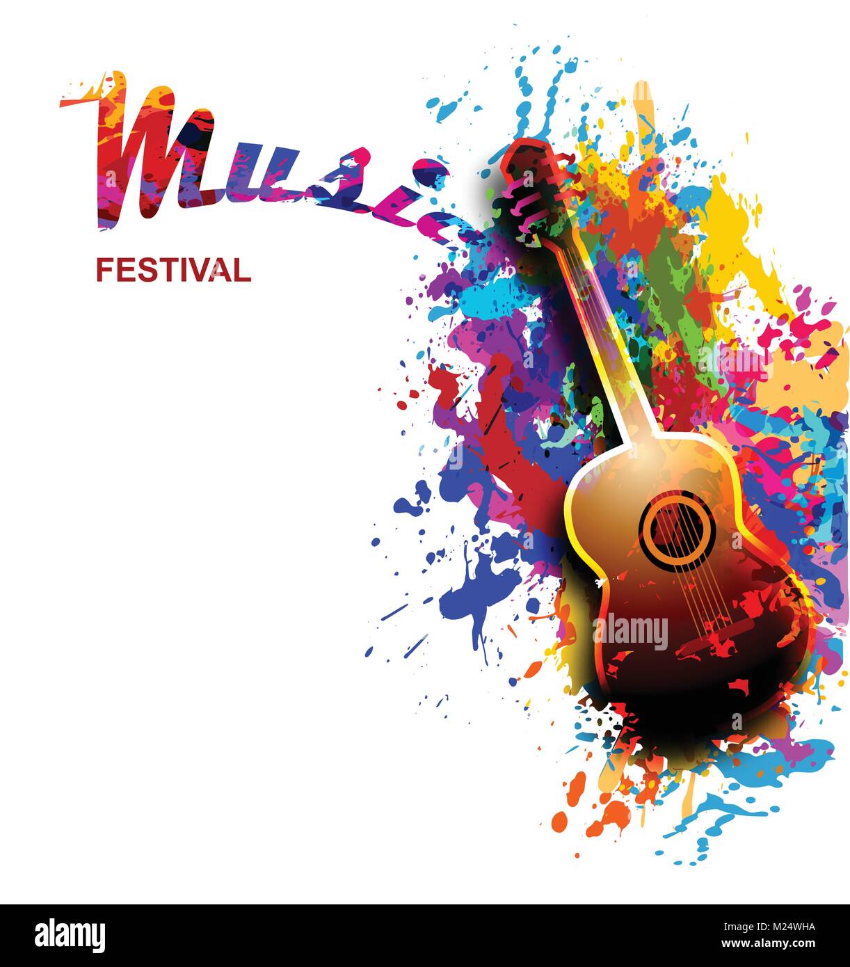 Colorido festival de música de fondo, flyer con guitarra clásica Imagen  Vector de stock - Alamy