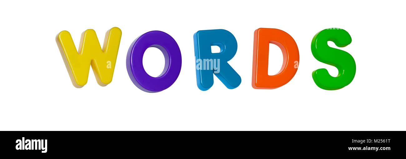 La palabra 'palabras' hechas de plástico coloreado letras Foto de stock
