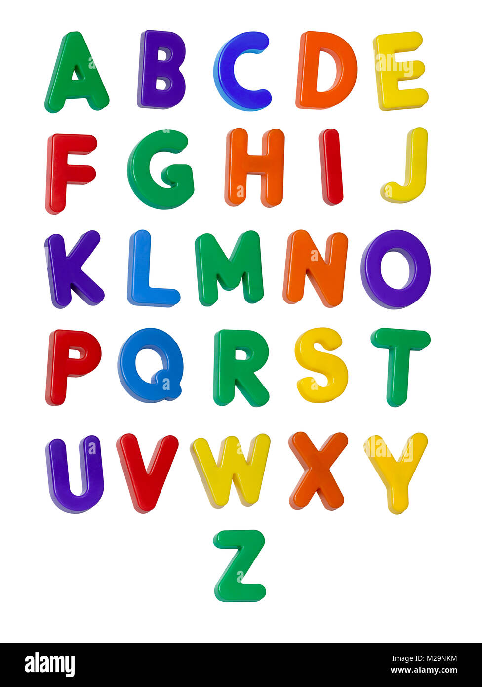Un alfabeto colorido compuesto de letras de plástico Foto de stock