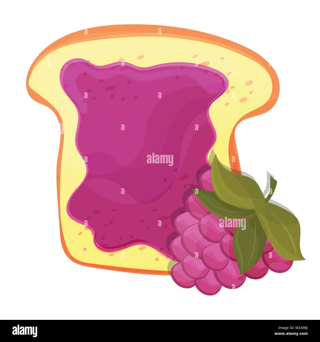Mermeladas de frambuesa sobre una tostada con mermelada. Realizado en estilo de dibujos animados. Ilustración del Vector
