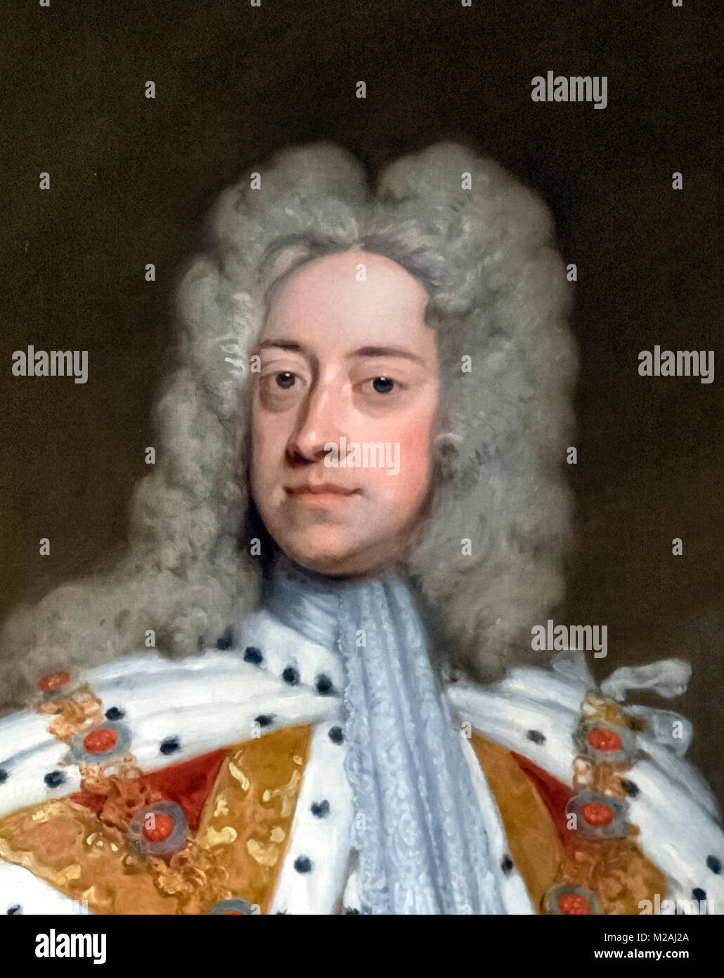 George II. Retrato del Rey Jorge II de Gran Bretaña como Príncipe de Gales por Godfrey Kneller, óleo sobre lienzo, 1716. Detalle de una pintura de mayor tamaño, M2AJ2C. Foto de stock