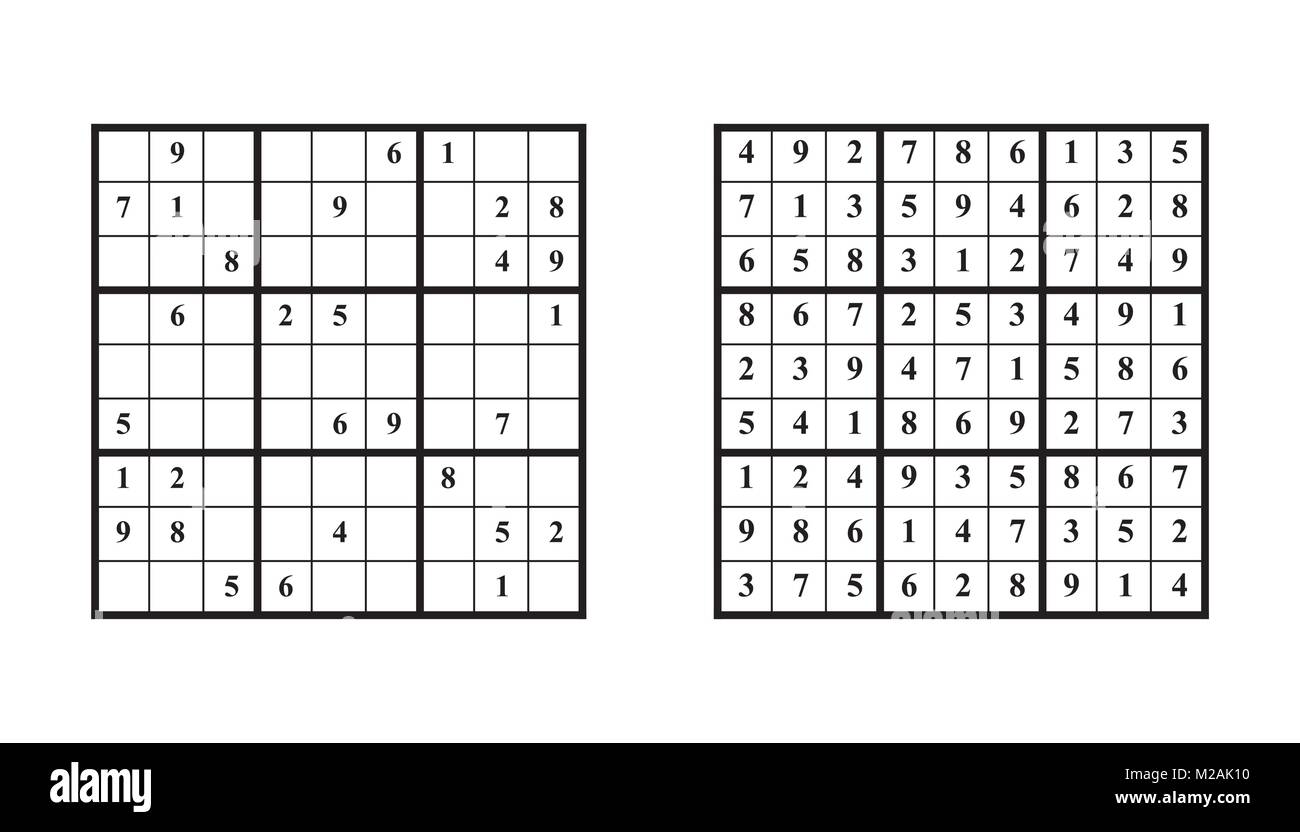 Juego Sudoku respuesta. Juego de puzzle de vectores con números para niños y adultos. Ilustración sobre fondo blanco Vector de stock - Alamy