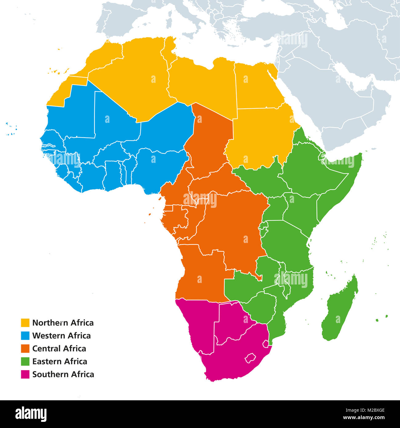 Mapa político de las regiones de África. Naciones Unidas geoscheme con