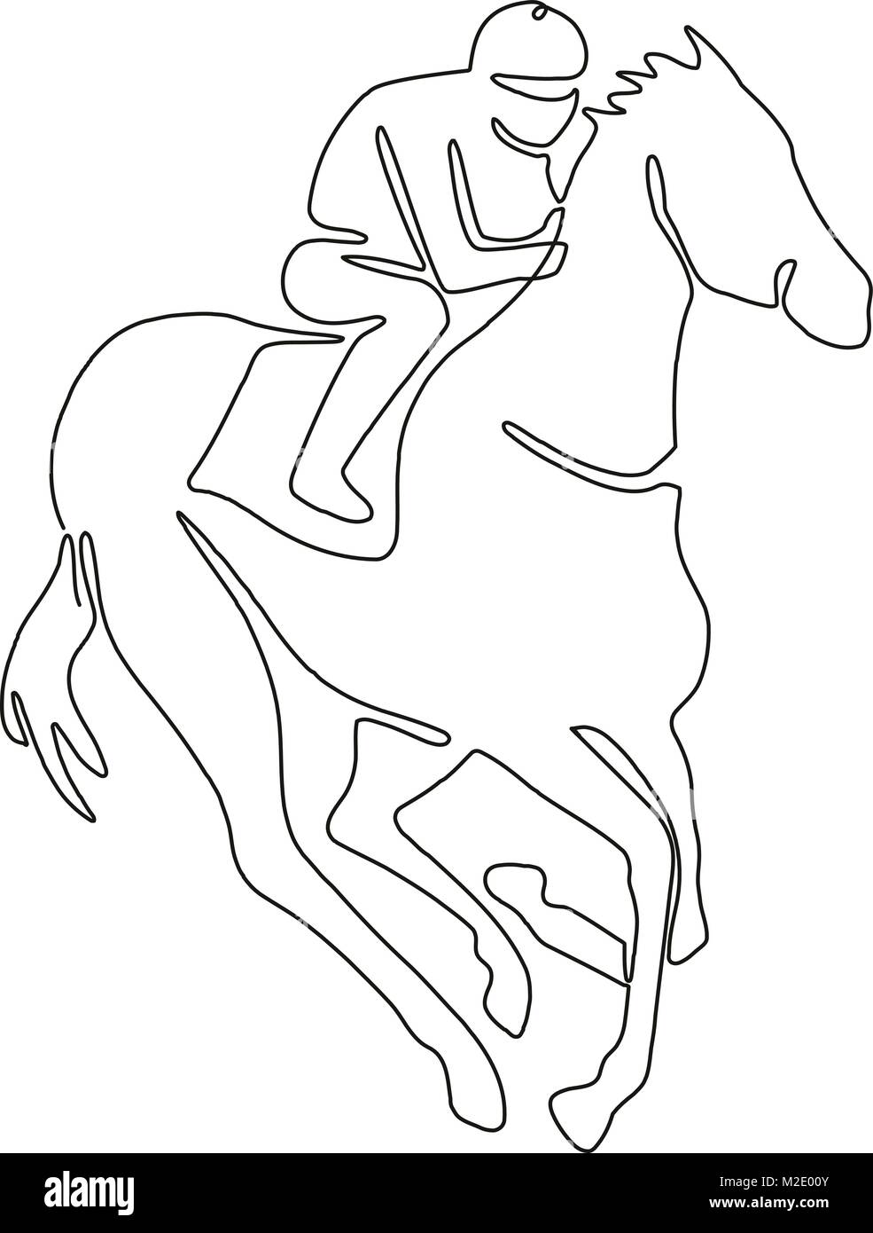 Dibujo De Línea Continua Ilustración De Un Jockey En Carreras De