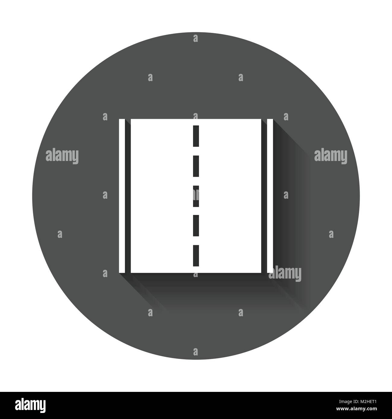 Camino Recto con marcas blancas ilustración vectorial. La autopista carretera icono en negro con fondo redondo larga sombra. Ilustración del Vector