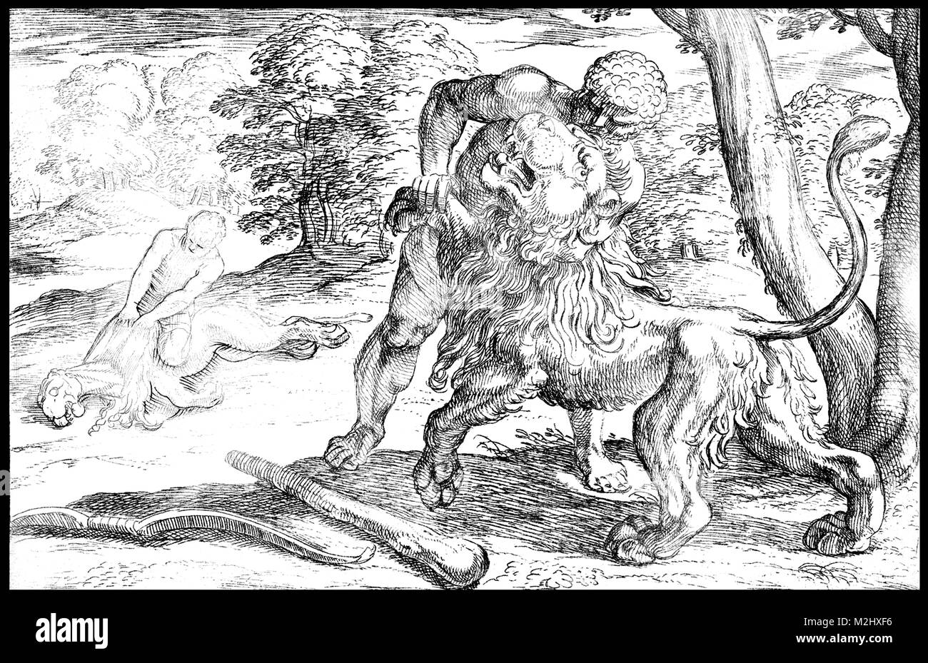 Trabajos de Hércules, matar el león Nemean Foto de stock