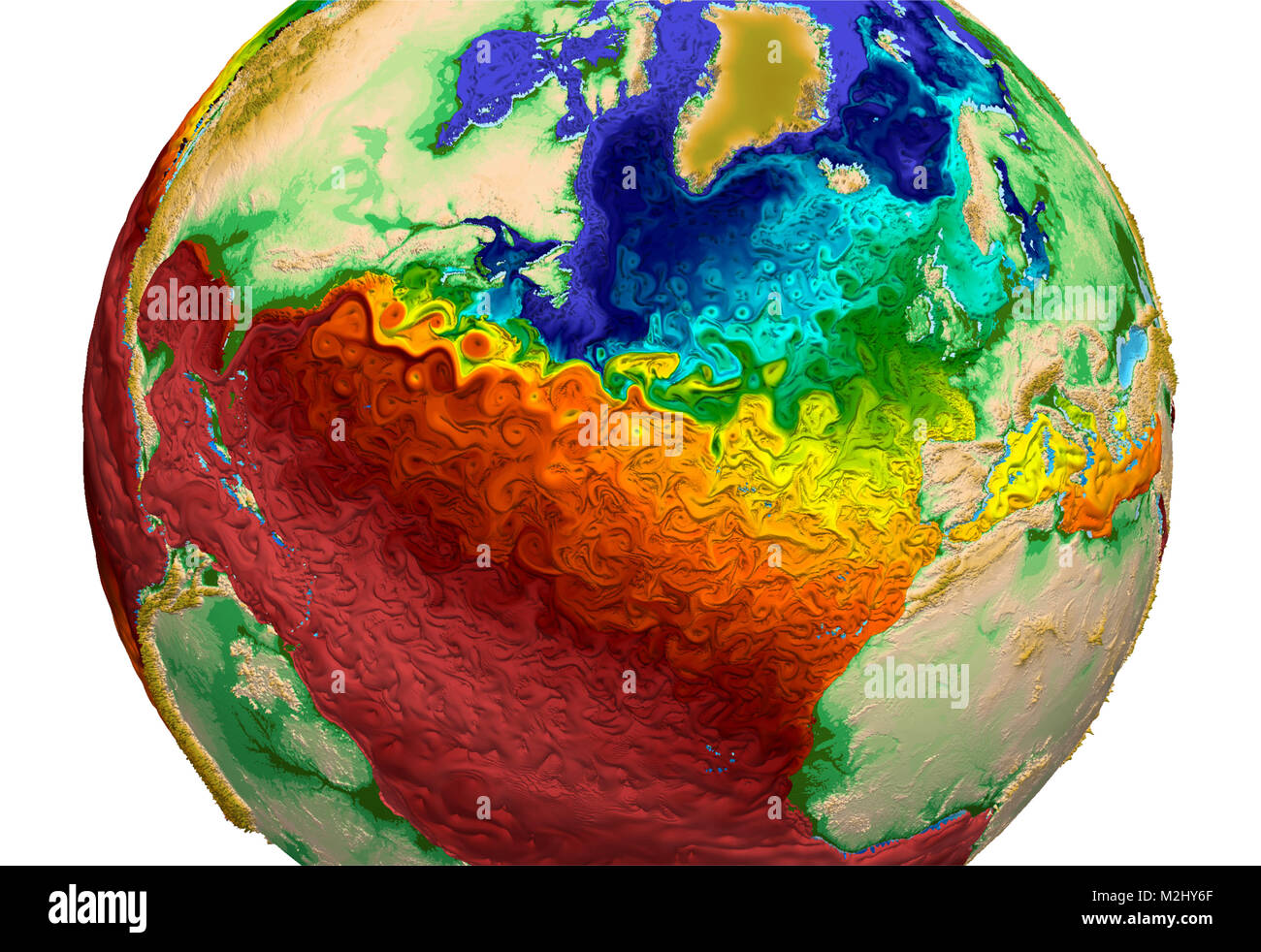 Las temperaturas de la superficie global del agua, 2015 Foto de stock