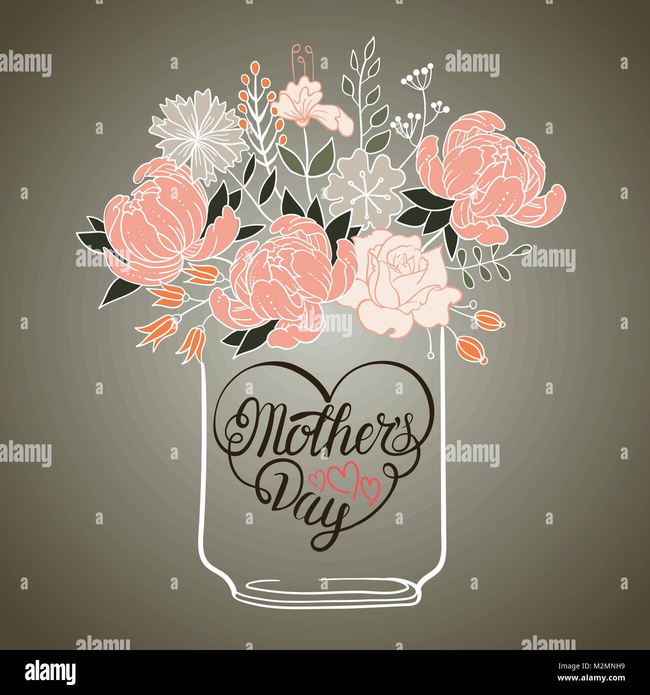 Tarjeta vintage en colores pastel con flores y adornos sepia fondo gris  para el día de la madre Imagen Vector de stock - Alamy