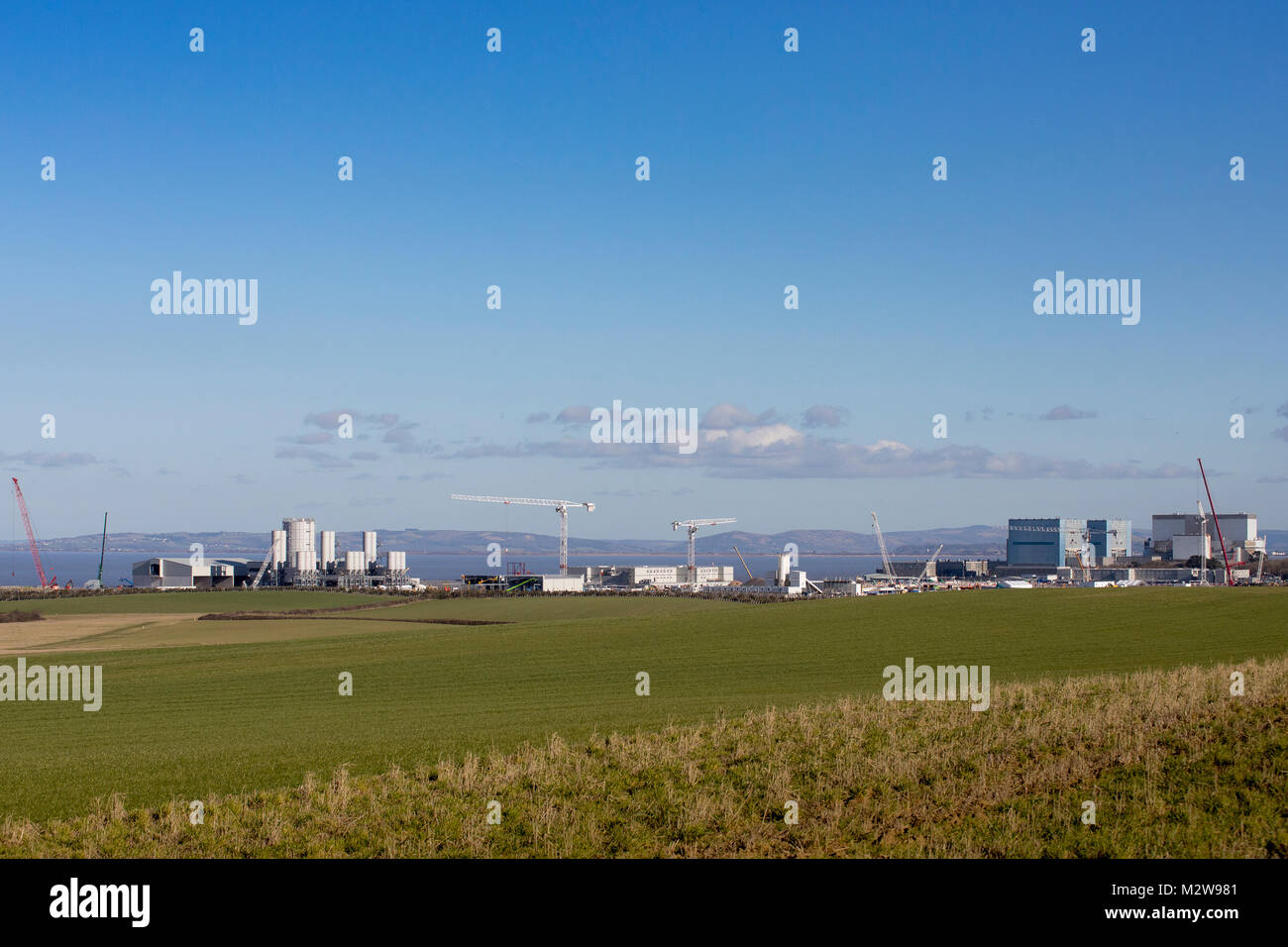 Imagen de paisaje de Hinkley C estación de energía nuclear y la construcción de la nueva unidad rodada en 2018 Foto de stock