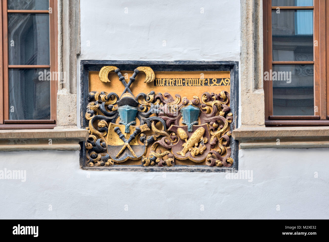 Bajo relieve en casa en Munzstrasse en Zwickau, Sajonia, Alemania Foto de stock