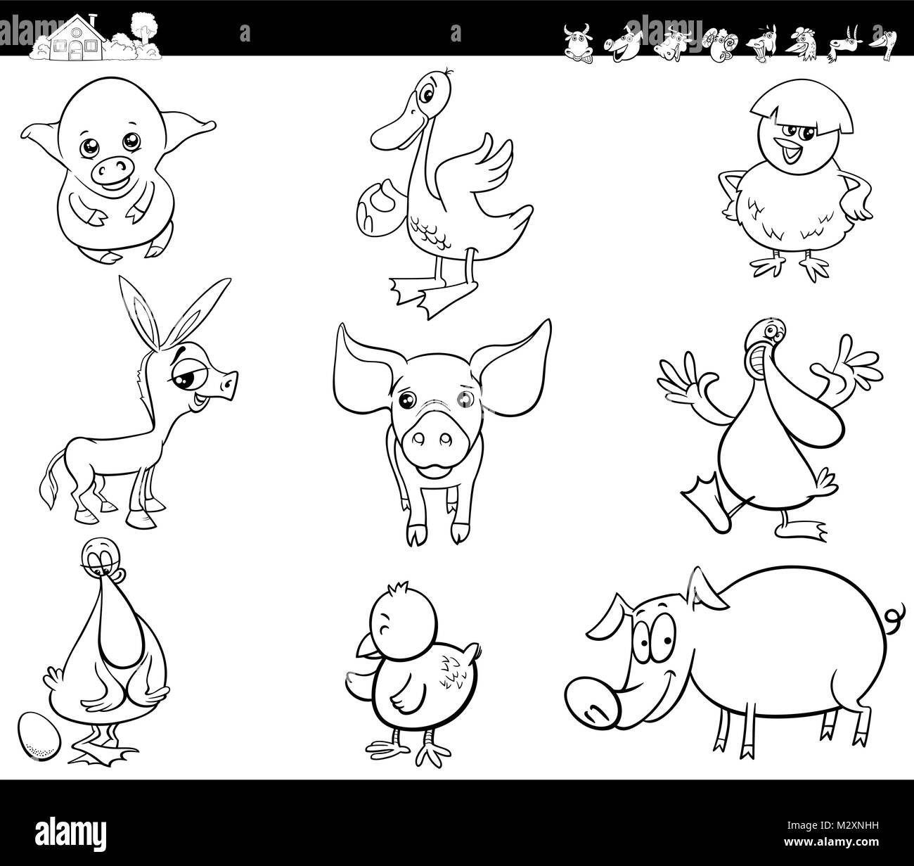 Ilustración caricatura en blanco y negro de gracioso comic personajes