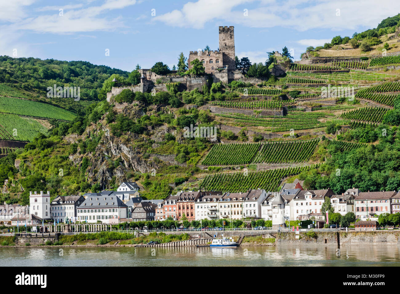 Alemania, Renania-Palatinado, el valle del Rin, del río Rin y el Castillo Gutenfels Foto de stock
