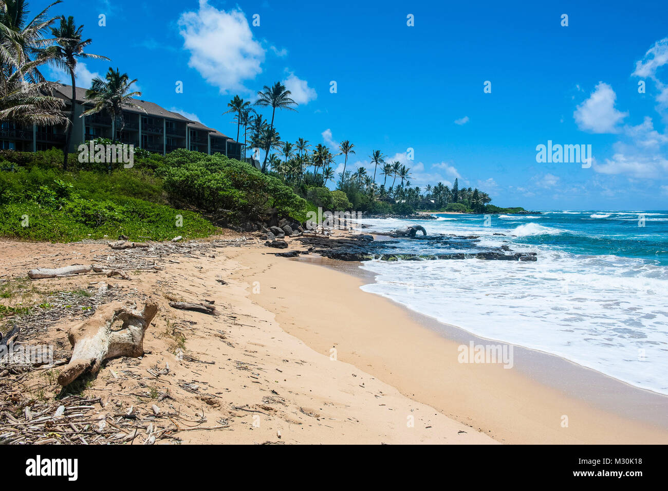 Playa de arena en Kapaa Beach Park, en la isla de Kauai, Hawaii Fotografía  de stock - Alamy