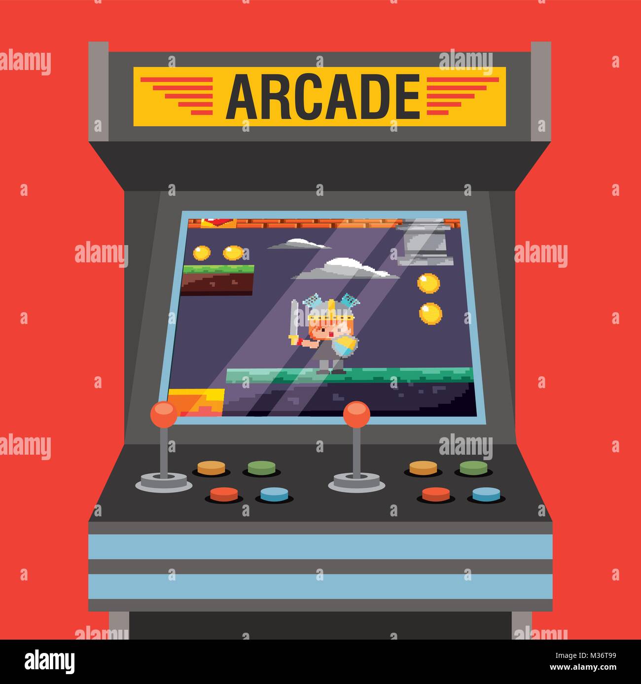 Máquina de video juego arcade con nivel de caballero medieval en pantalla  Imagen Vector de stock - Alamy