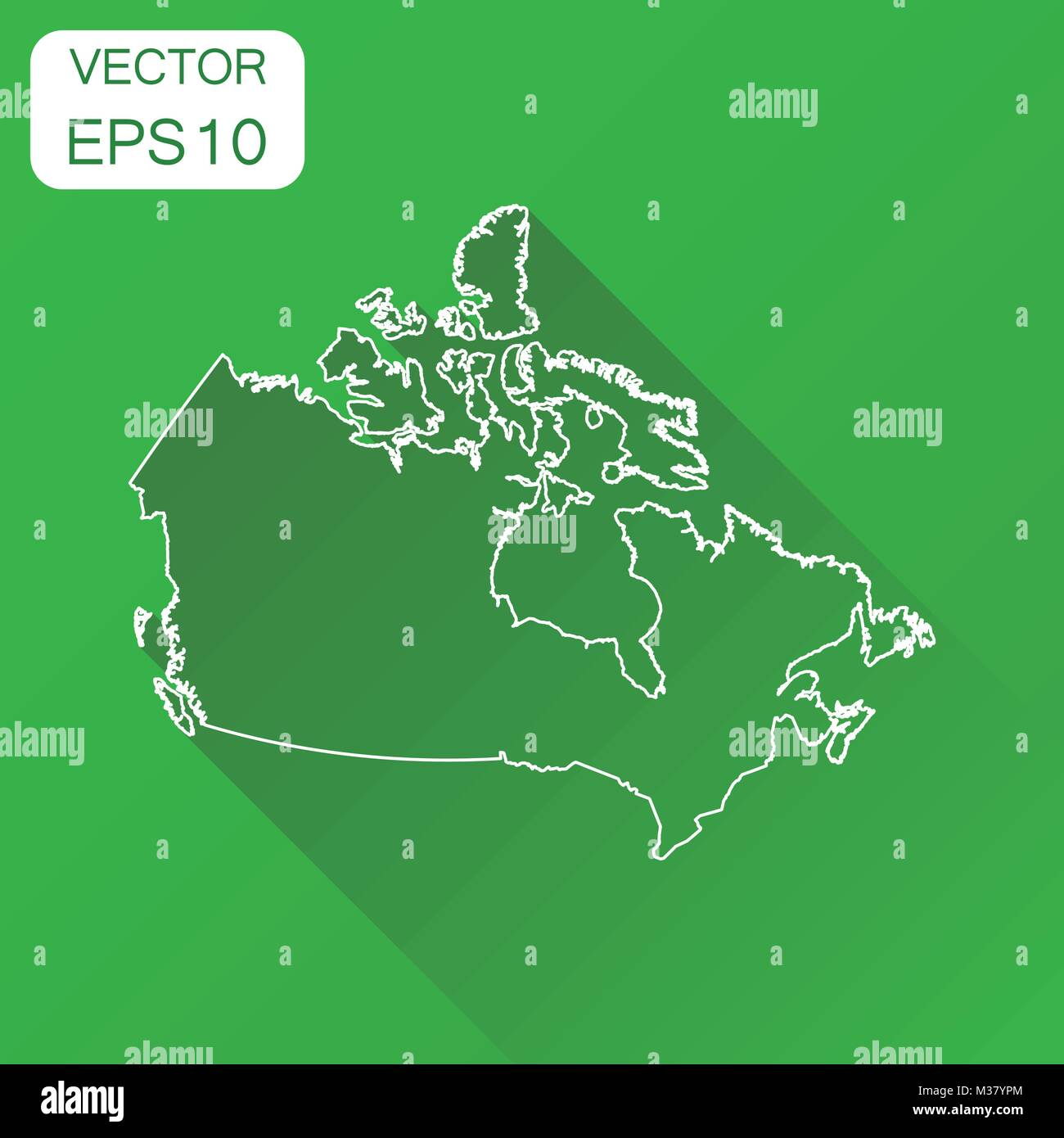 Canadá mapa lineal icono. Concepto de cartografía de Negocios Canadá esquema pictograma. Ilustración vectorial sobre fondo verde con larga sombra. Ilustración del Vector