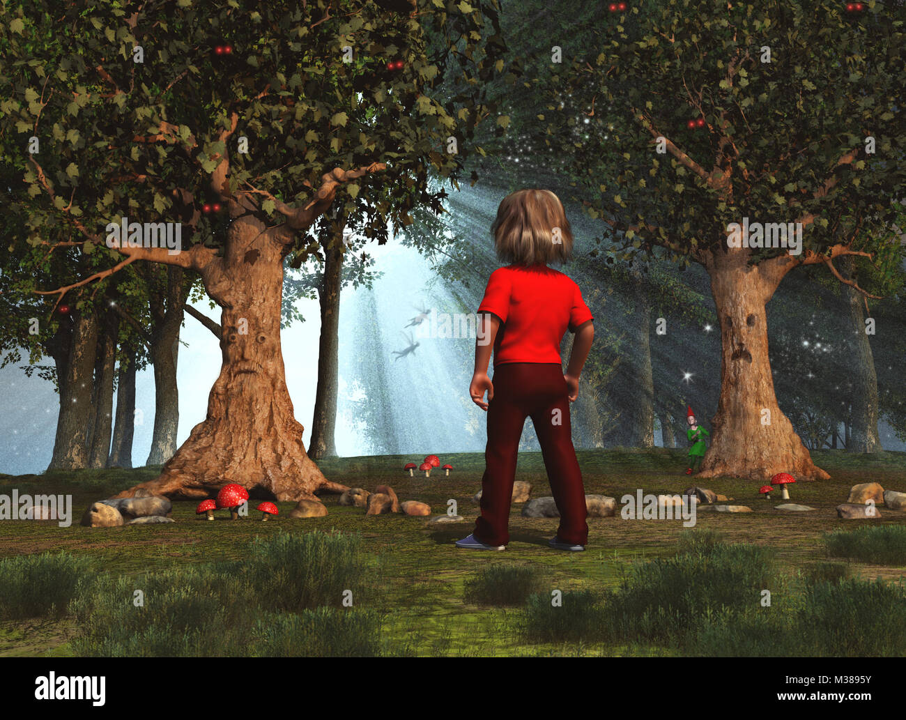 Niño en un bosque encantado Fotografía de stock Alamy