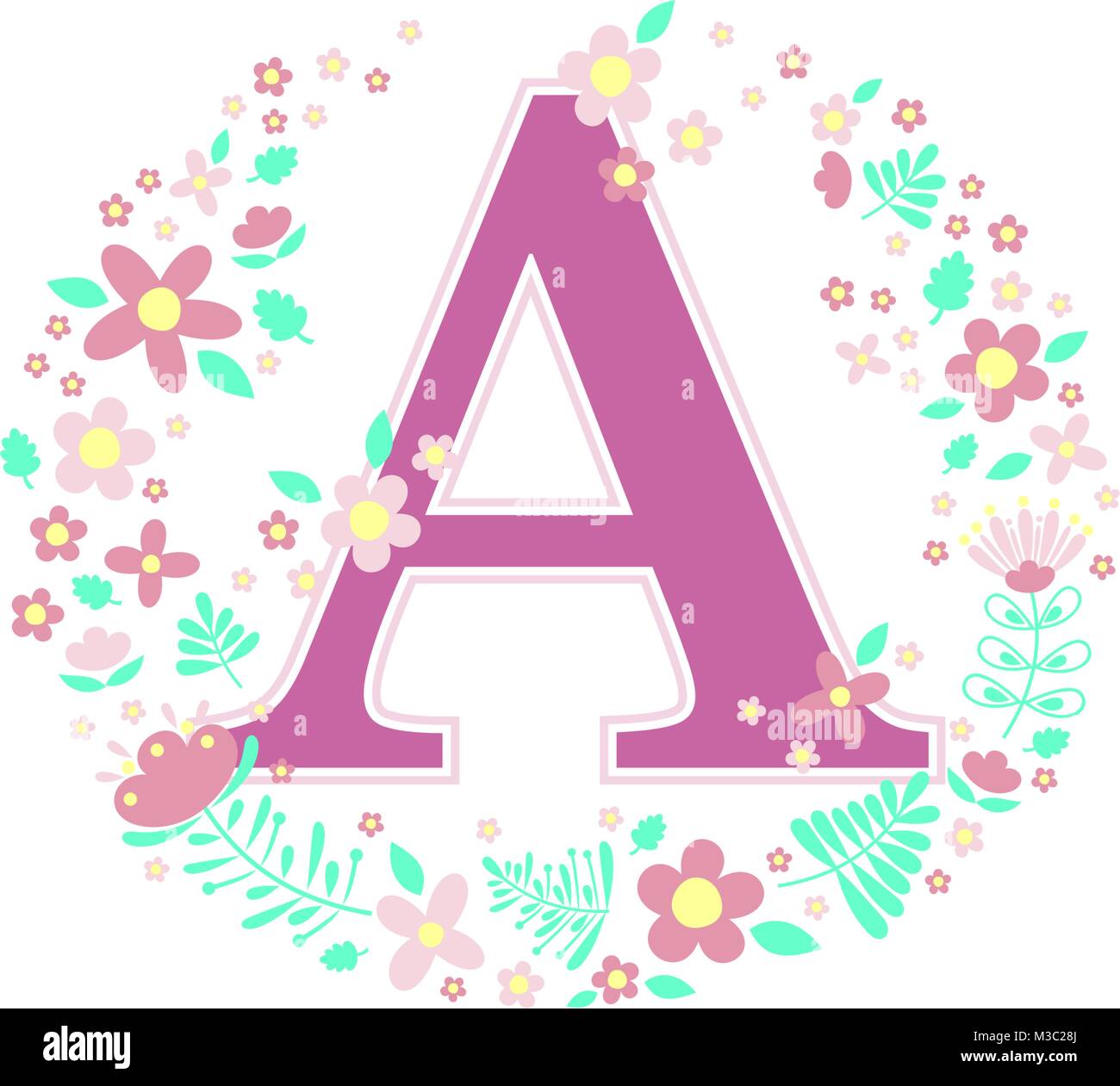Letra Inicial Con Flores Decorativas Y Elementos De Diseno Aislado Sobre Fondo Blanco Puede Ser Utilizado Para El Nombre Del Bebe Decoracion De Vivero Tema Primavera Imagen Vector De Stock Alamy